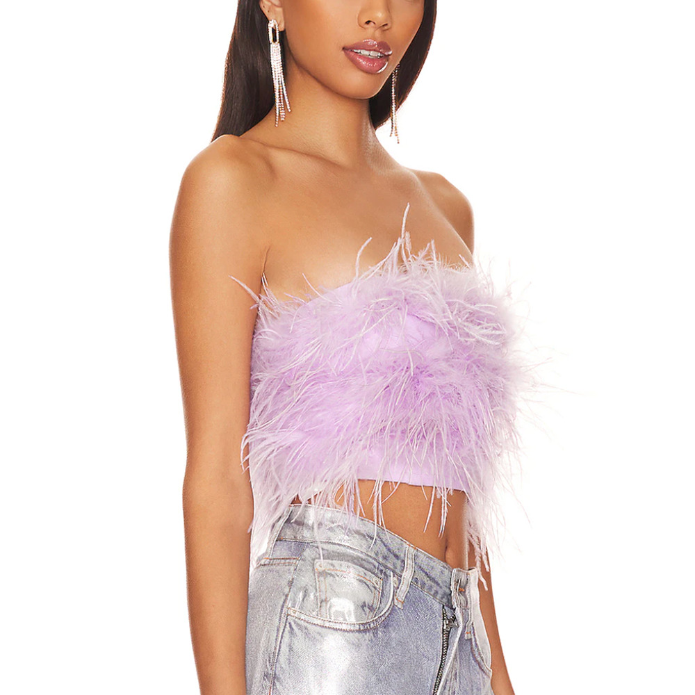 Lovers + Friends Lavender Bustier Top XXS Purple Feathers Pinup Revolve $158 NEW - Picture 2 of 7